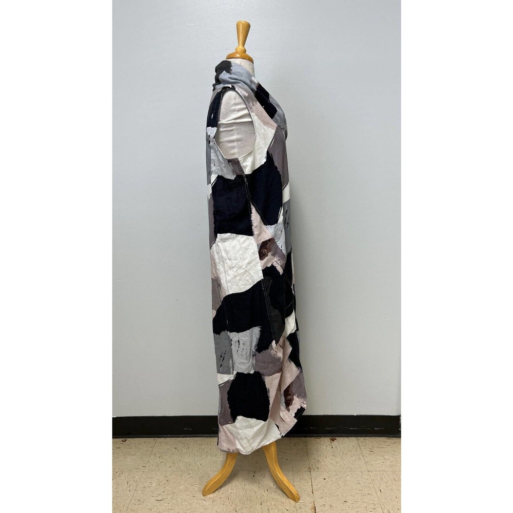 NWT ForCynthia Navy Multicolor Linen Blend Cowl Neck Maxi Dress Size L MSRP $120 - Picture 9 of 16